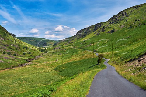 Road in the Irfon Valley north of Abergwesyn Powys Wales