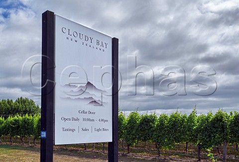 Sign at entrance to Cloudy Bay winery and cellar door Blenheim Marlborough New Zealand