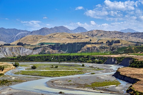 View along the Awatere River to Medway Vineyard of Yealands Estate Seddon Marlborough New Zealand  Awatere Valley