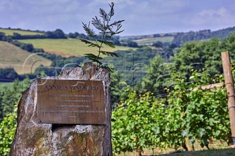 Plaque marking Annies Vineyard Seyval Blanc Camel Valley Vineyard Nanstallon Cornwall England
