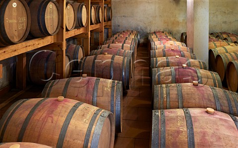 Mavrodaphne in barrel in cellar of Sclavos winery Lixouri Paliki Peninsula Cephalonia Ionian Islands Greece