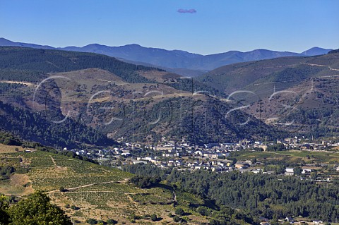 Vineyards above Corulln with Villafranca del Bierzo beyond Castilla y Len Spain  Bierzo