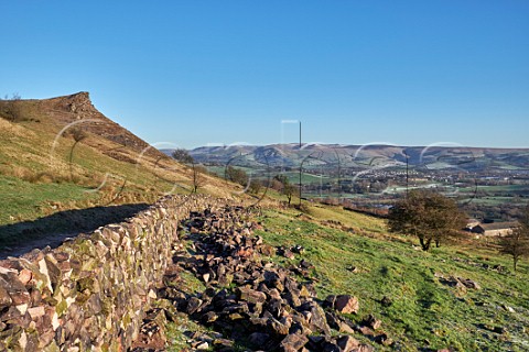 Drystone wall on moors above ChapelenleFrith Peak District National Park Derbyshire England