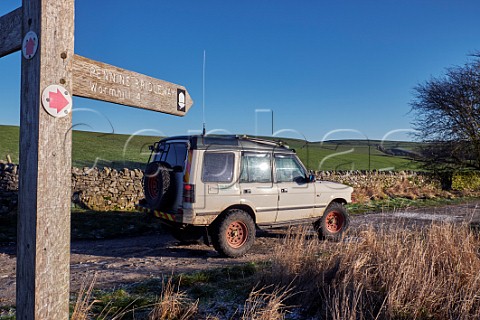 Land Rover on a Green Lane near Peak Forest Peak District National Park Derbyshire England
