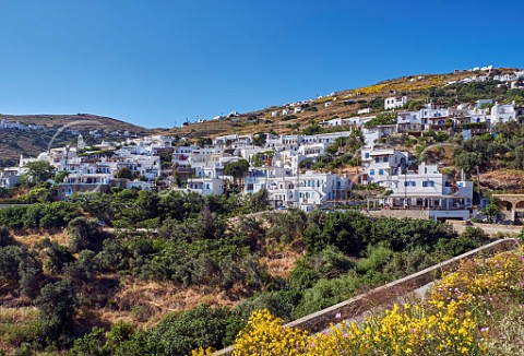 White houses in the village of Triandaros Tinos Greece