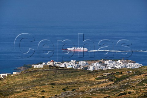 Fast Ferry heading to the port of Tinos Cyclades Islands Greece
