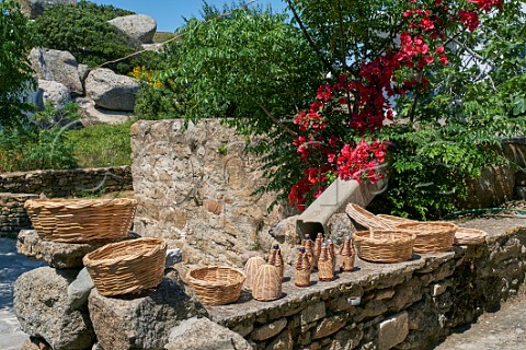 Traditional basketware for sale in the village of Volakas Tinos Greece