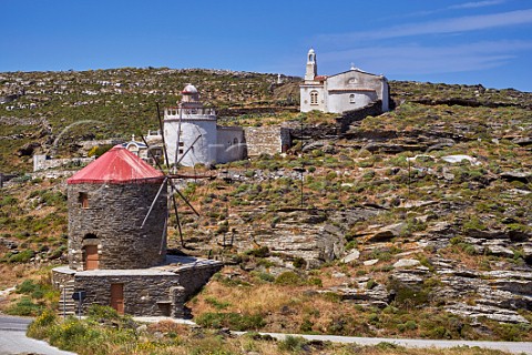 Windmill and chapel at Isternia Tinos Greece