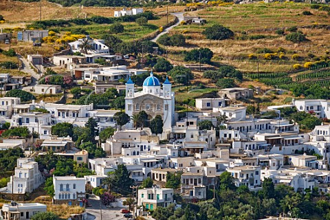 Village of Falatados with the Sparveri vineyard of TOinos on right Tinos Greece