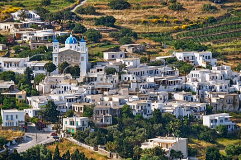 Village of Falatados with the Sparveri vineyard of TOinos on right Tinos Greece