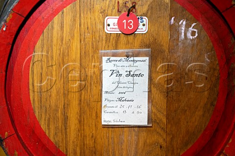 Barrel of Vin Santo 2016 in the vinsantaria of Rocca di Montegrossi Monti in Chianti Tuscany Italy