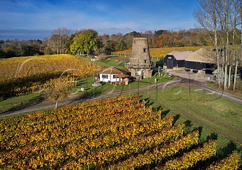 Old windmill and tasting room of Nutbourne Vineyards Sussex England