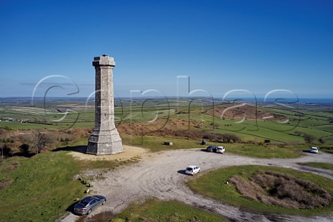 The Hardy Monument on Black Down with the English Channel in distance Portesham Dorset England