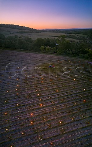 Candles burning on a frosty spring morning at Albury Vineyard Silent Pool Albury Surrey England