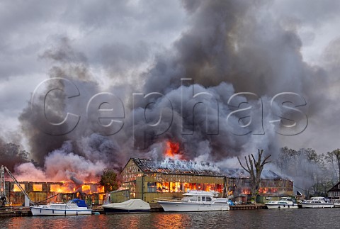 Platts Eyot fire of 3 May 2021 which destroyed the boat shed of Otter Marine and the Dunkirk evacuation ship Lady Gay The River Thames at Hampton Middlesex England