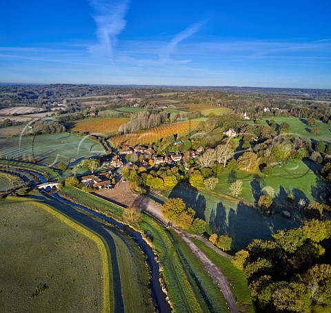 Vineyards of Sedlescombe Organic above the River Rother at Bodiam East Sussex England