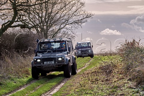 Land Rovers on the Peddars Way near Fring Norfolk England