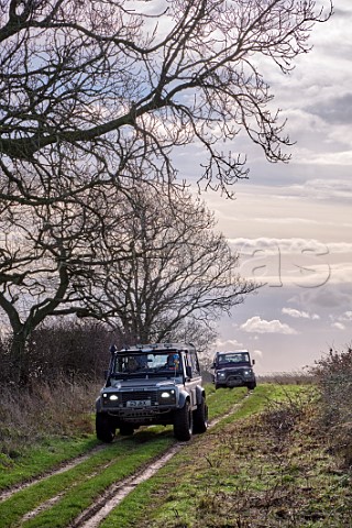 Land Rovers on the Peddars Way near Fring Norfolk England