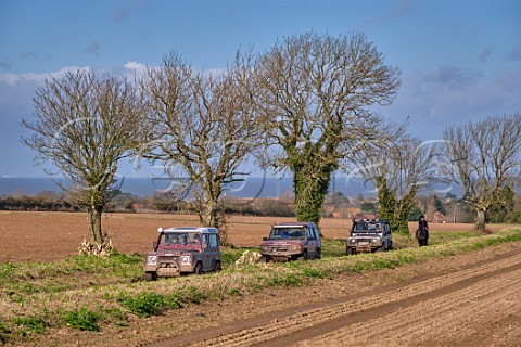 Land Rovers on a green lane near WellsnexttheSea with the North Sea in distance Norfolk England