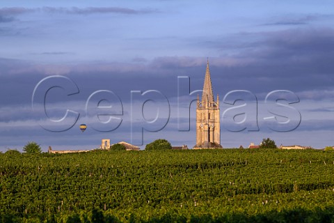 Vineyard of Chteau Trottevieille with church of Saint Emilion beyond Gironde France StEmilion  Bordeaux