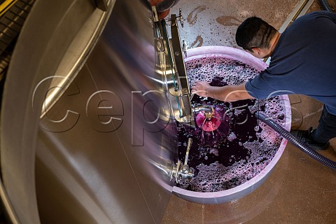 Pumpingover a tank of fermenting Merlot at Chteau Trottevieille Saint Emilion Gironde France StEmilion  Bordeaux