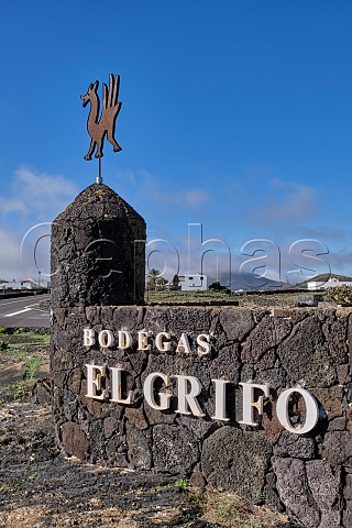 Wall constructed of volcanic rock at Bodegas El Grifo San Bartolom Lanzarote Canary Islands Spain