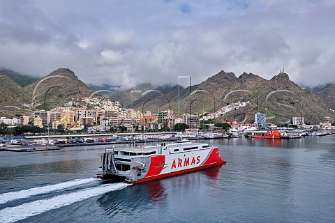 Armas catamaran Volcan de Taidia leaving harbour of Santa Cruz Tenerife Canary Islands Spain