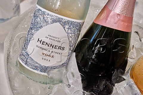 Bottles of Henners wine from Sussex at the Wine GB Trade  Press Tasting 5 September 2023 in the Grand Hall of Battersea Arts Centre London UK