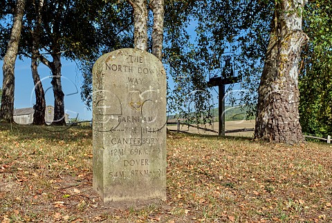 Milestone on the North Downs Way in village of Upper Bush Cuxton Kent England